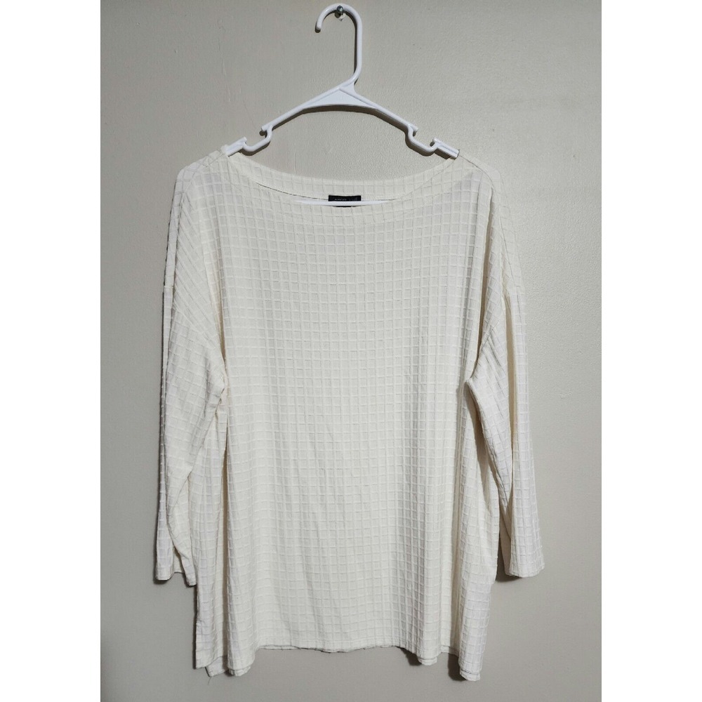 Waffle Knit Cream Top Long Sleeve Casual Relaxed Fit